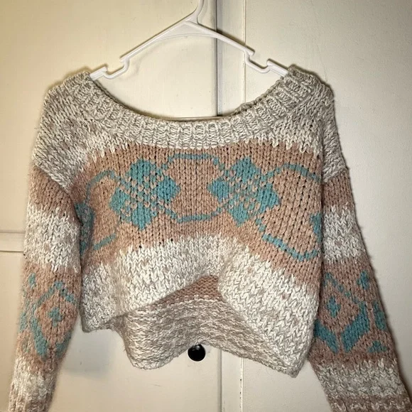FREEPEOPLE fair isle cropped sweater size Medium women’s - Picture 2 of 6